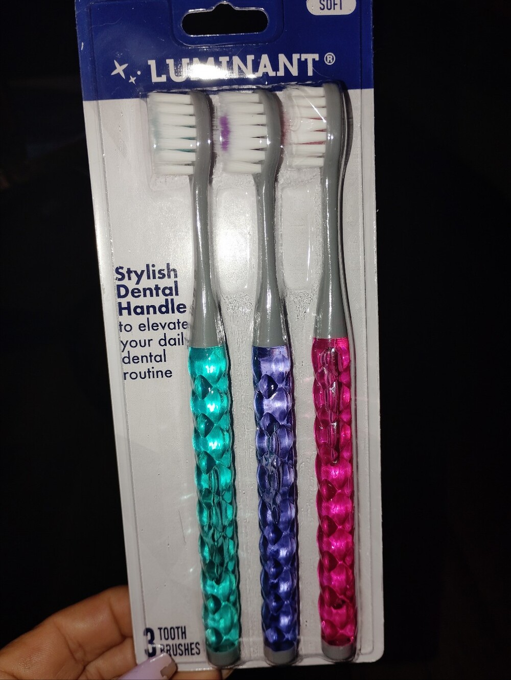3-Pack Soft Bristle Toothbrushes — Turquoise, Purple, Pink Handles